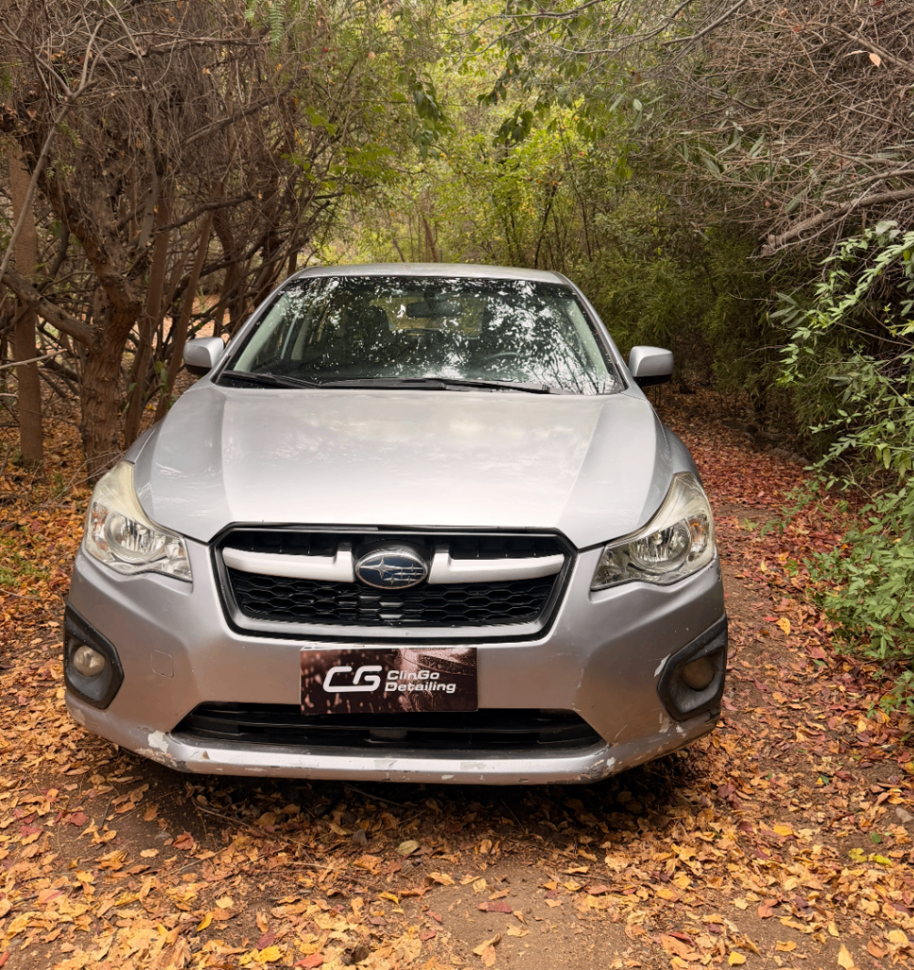 Subaru plateado en entorno natural después del servicio